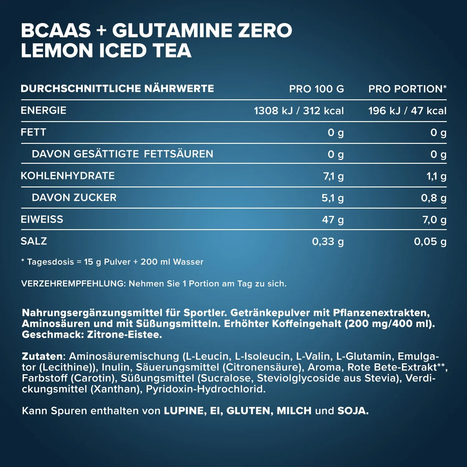 IronMaxx BCAA Glutamine Zero Aminopulver 500g Pfirsich