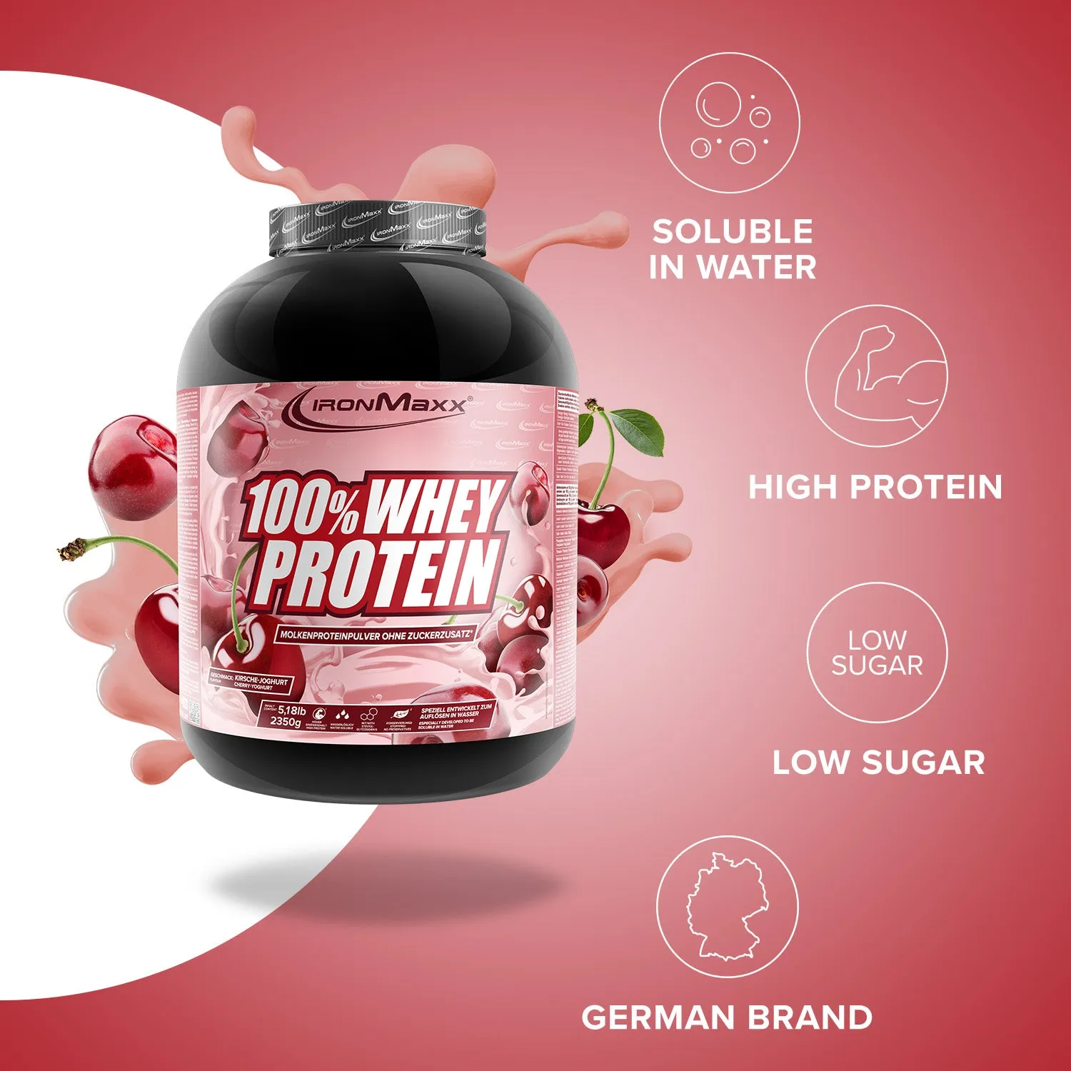 IronMaxx 100% Whey Proteinpulver 2350g Kirsche-Yoghurt zuckerfrei