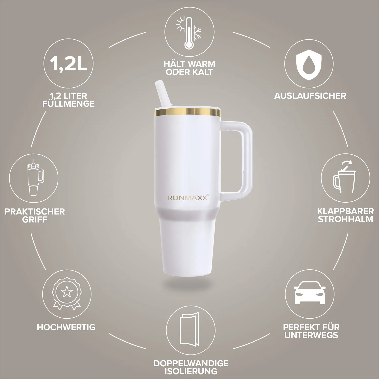IronMaxx Cup V4.0 Becher 1200ml Whey White Griff