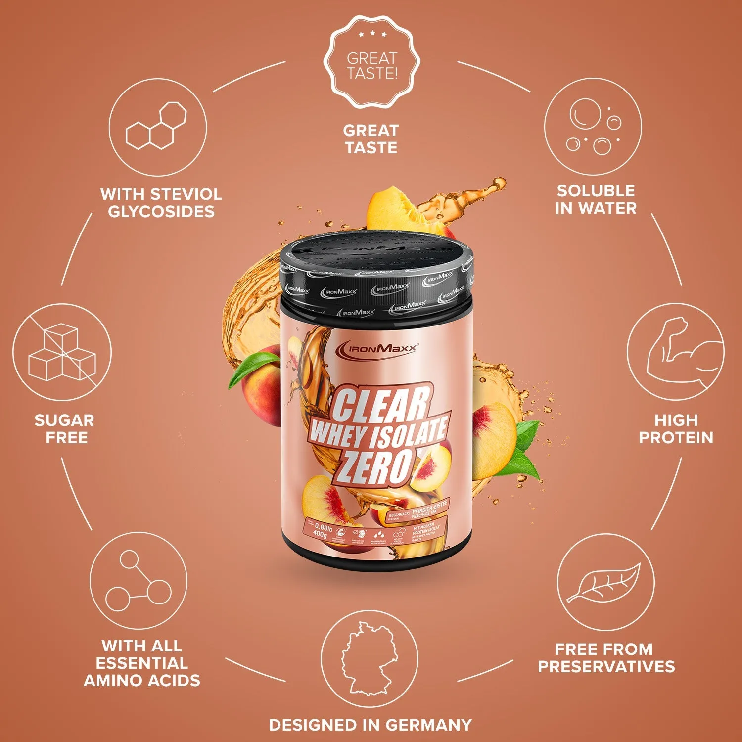 IronMaxx Clear Whey Isolate ZERO Pulver 400 g Peach Ice Tea