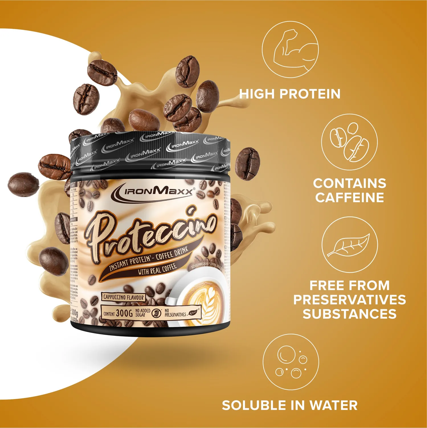 IronMaxx Proteccino Cappuccino Proteinpulver 300g mit Koffein