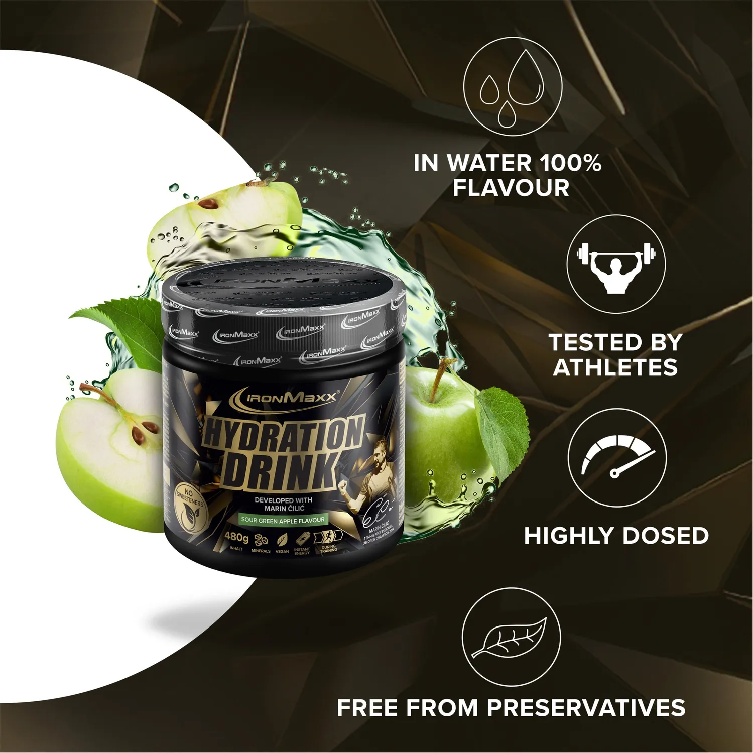IronMaxx Hydration Drink Pulver Sour Green Apple 480g vegan