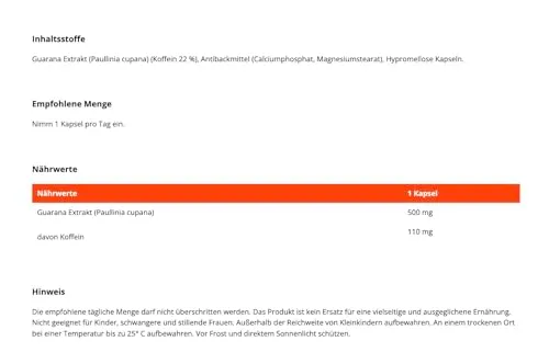 GymBeam Guarana Kapseln 90 Caps mit 110 mg Koffein