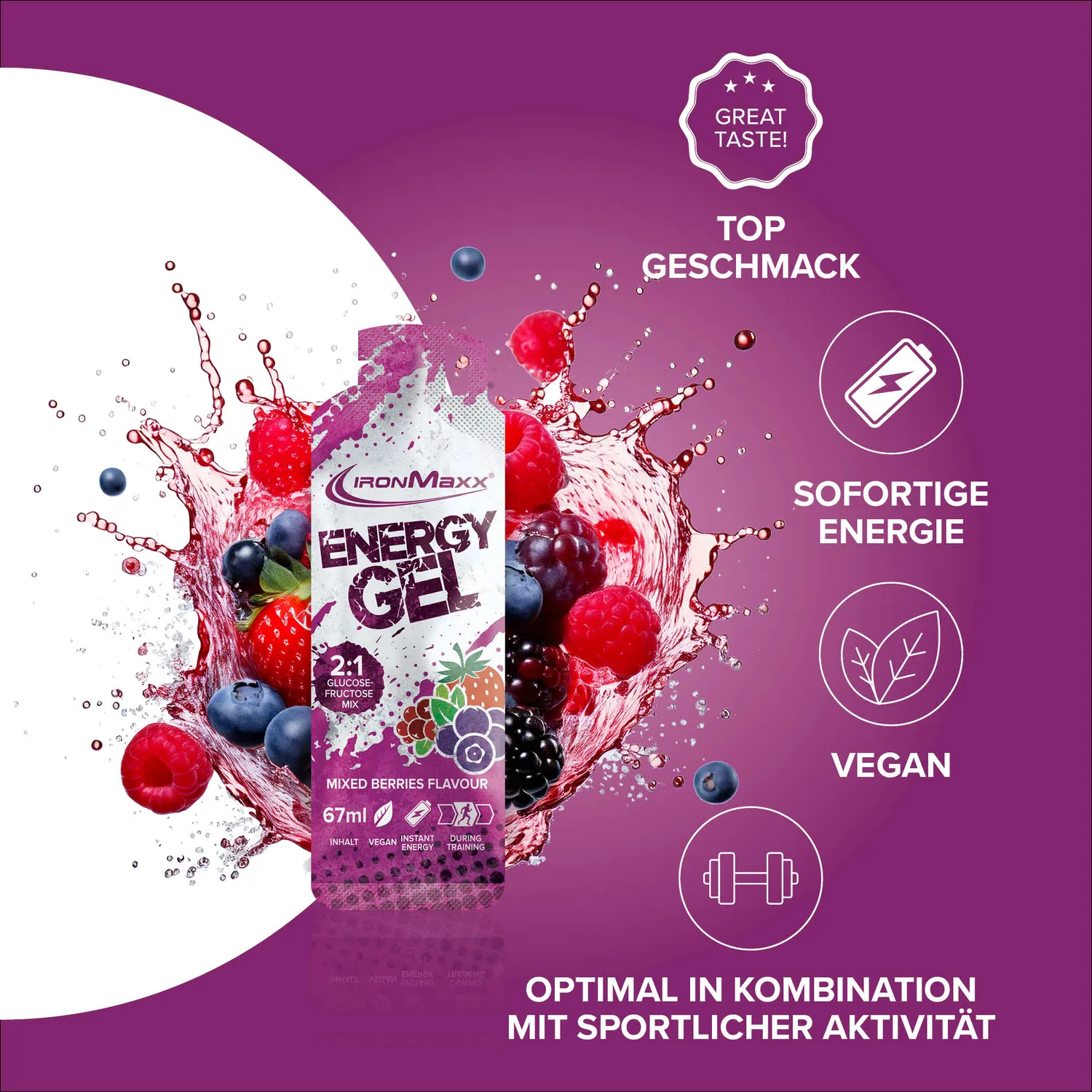 IronMaxx Hydro Energy Gel 67ml Mixed Berries mit Natrium