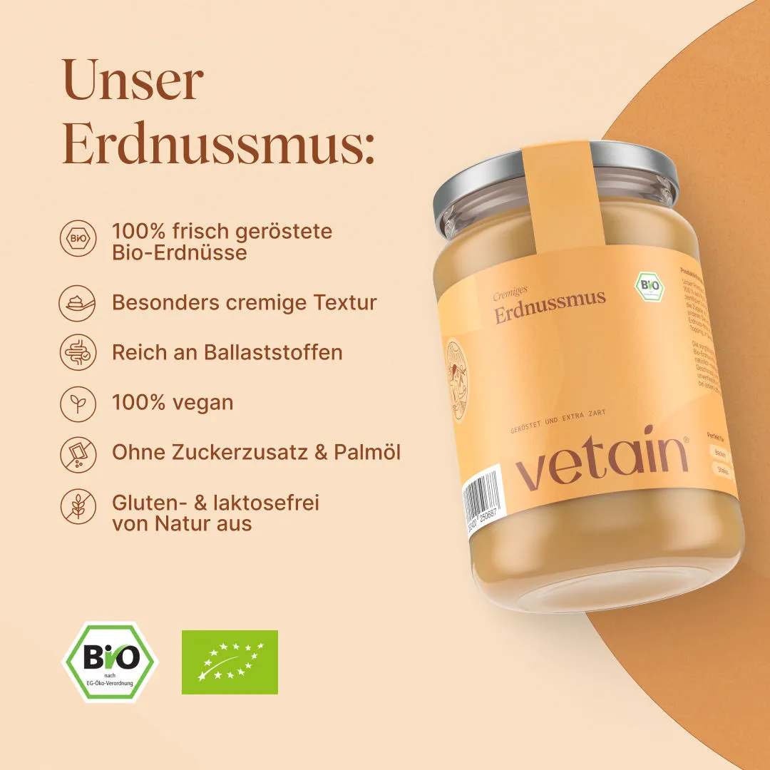 Vetain Bio Erdnussmus cremig 500 g ohne Zucker