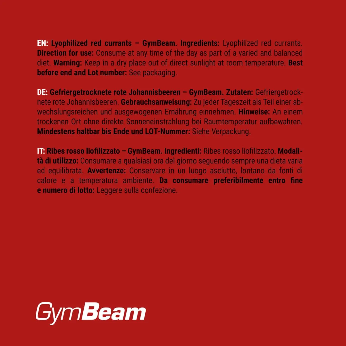 GymBeam Rote Johannisbeeren gefriergetrocknet 100 g