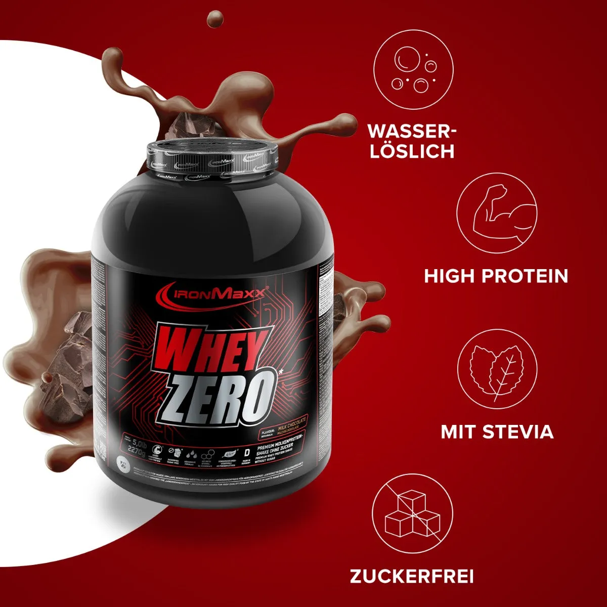 IronMaxx Whey Zero Proteinpulver Milchschokolade 2270g zuckerfrei