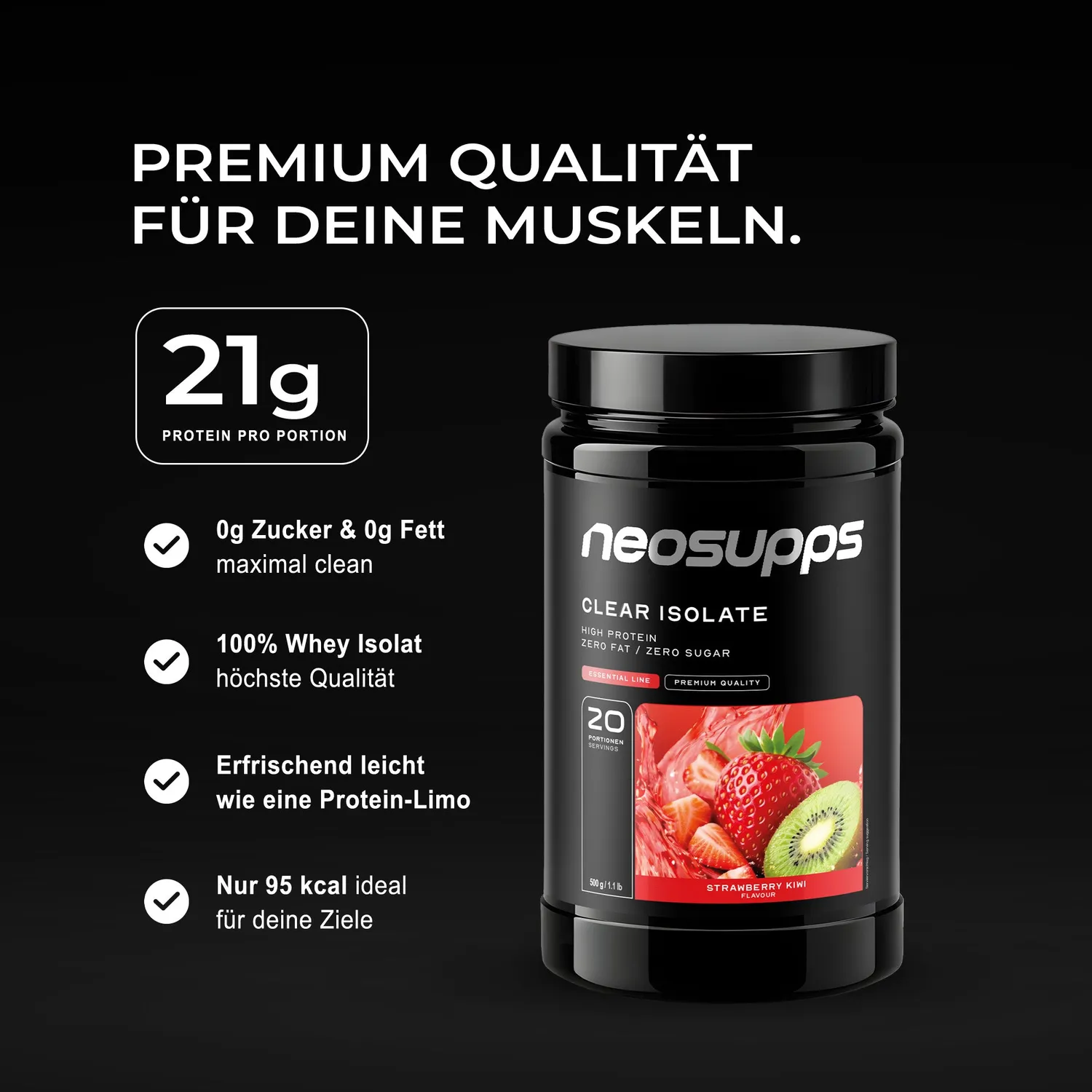 Neosupps Clear Isolate Strawberry-Kiwi 500g zuckerfrei