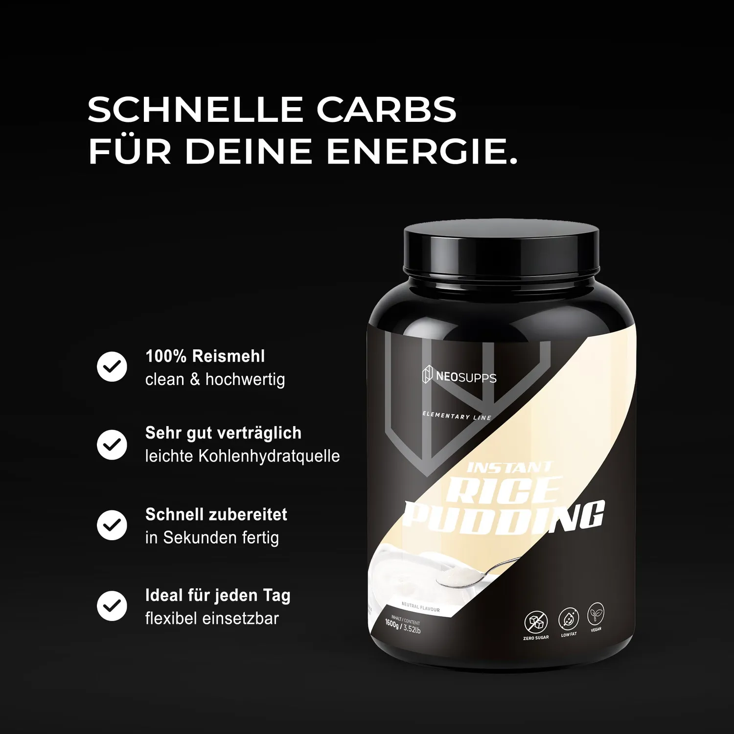 Neosupps Instant Rice Pudding Reispudding Neutral 1600g 100% Reismehl