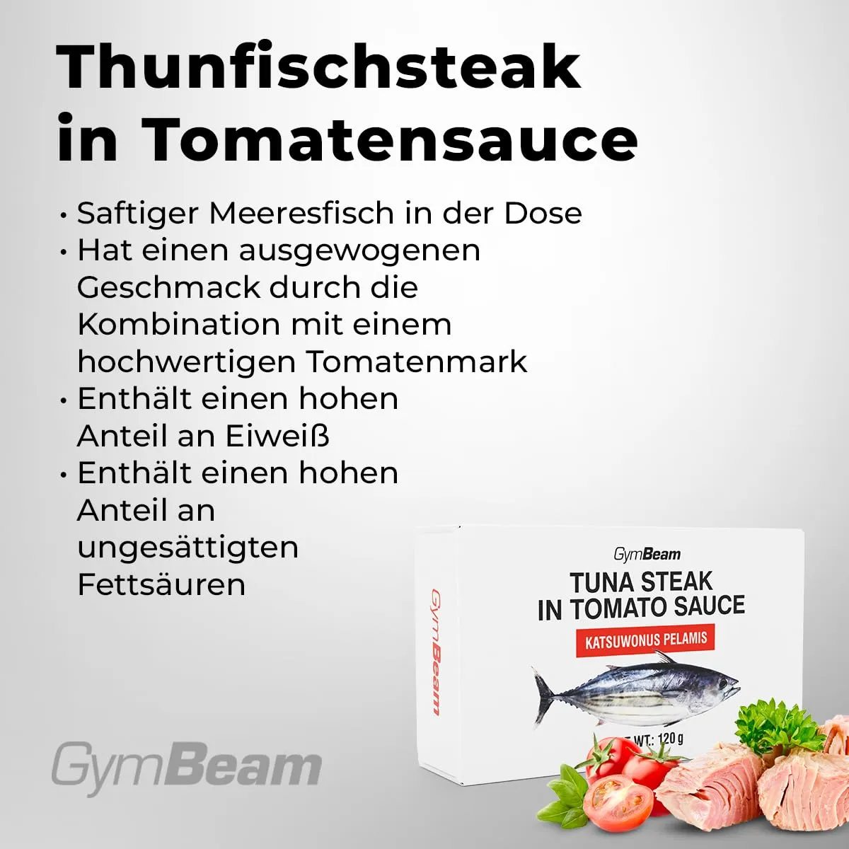 GymBeam Thunfischsteak Tomatensauce Dose 120 g proteinreich