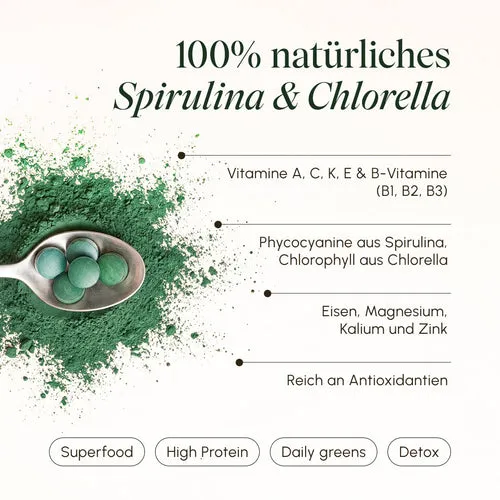 VETAIN Organic Spirulina Chlorella Tabletten 500 Bio vegan