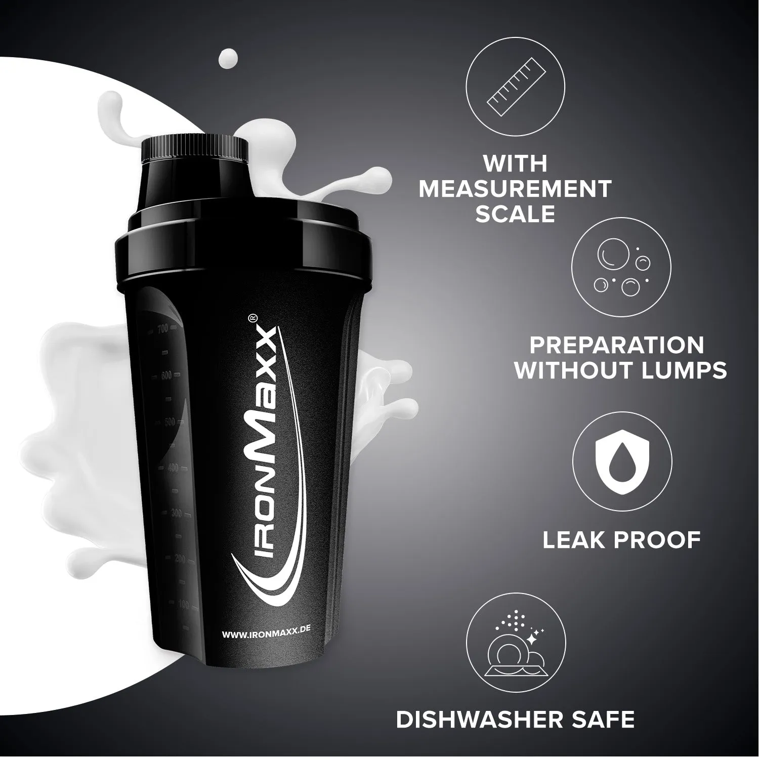 IronMaxx Shaker 700ml Schwarz klumpenfrei