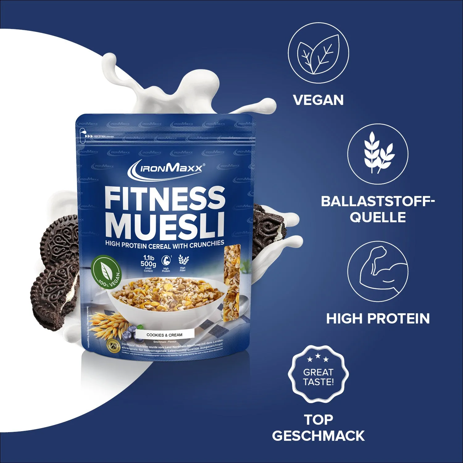IronMaxx Fitness Müsli 500 g Cookies & Cream vegan