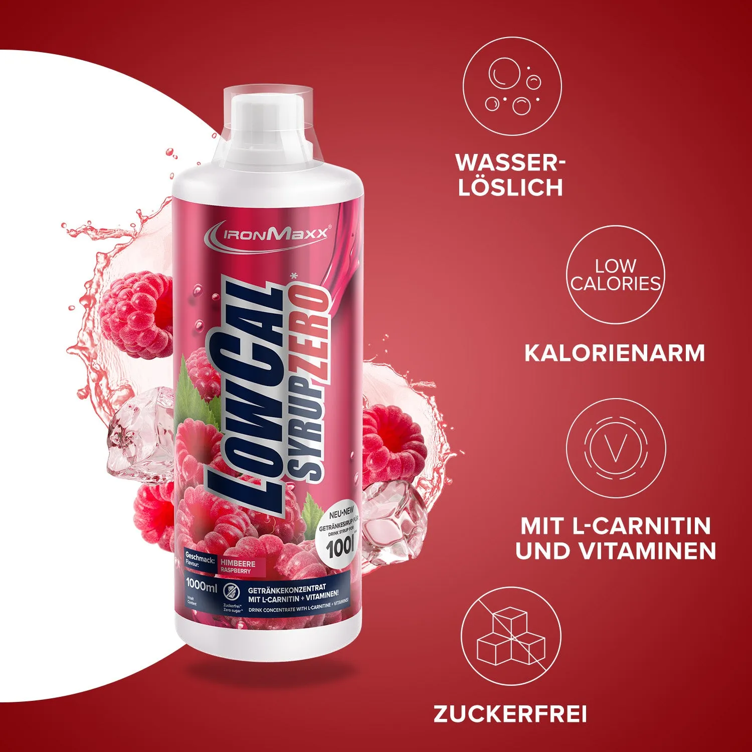 IronMaxx LowCal Syrup Zero Sirup Himbeere 1000ml Zero Zucker