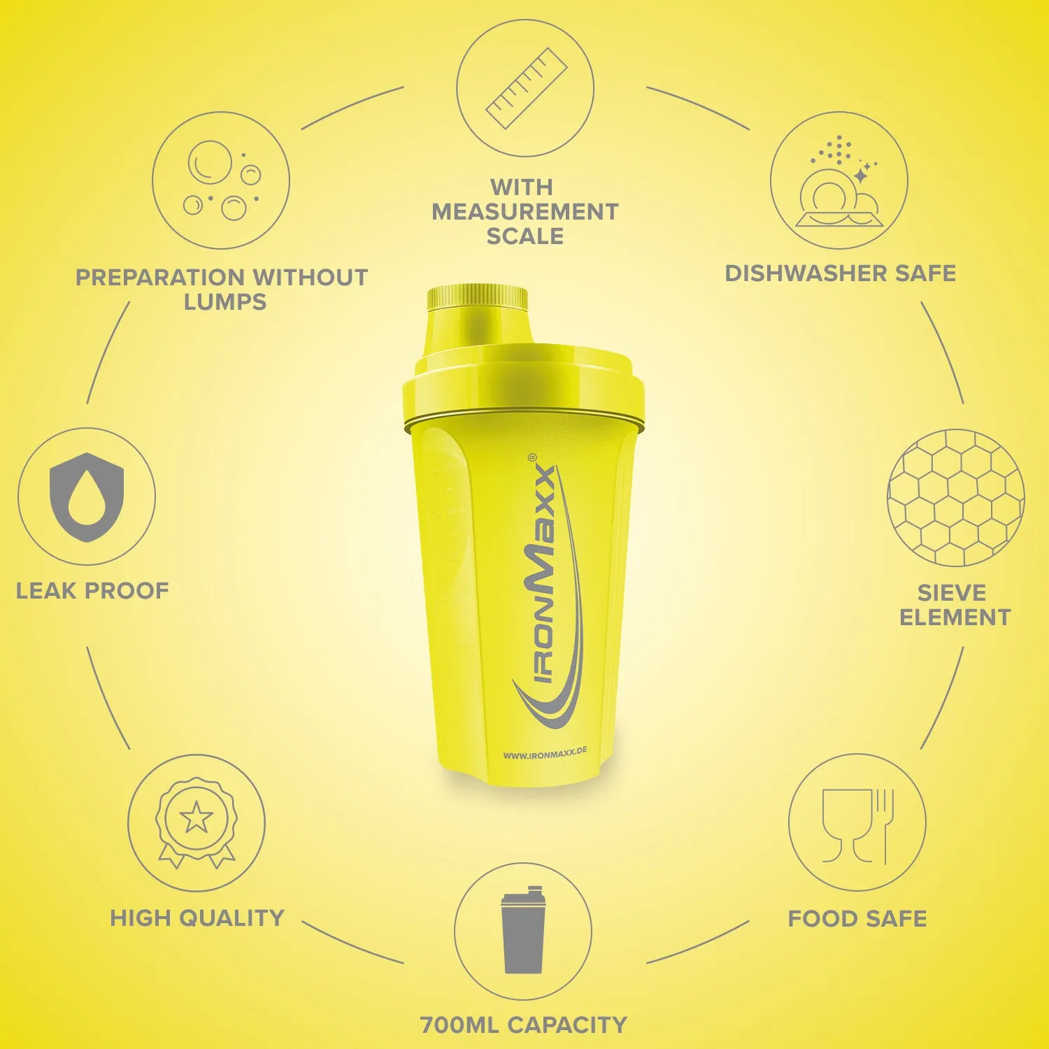 IronMaxx Shaker 700 ml Killer Yellow Proteinshaker
