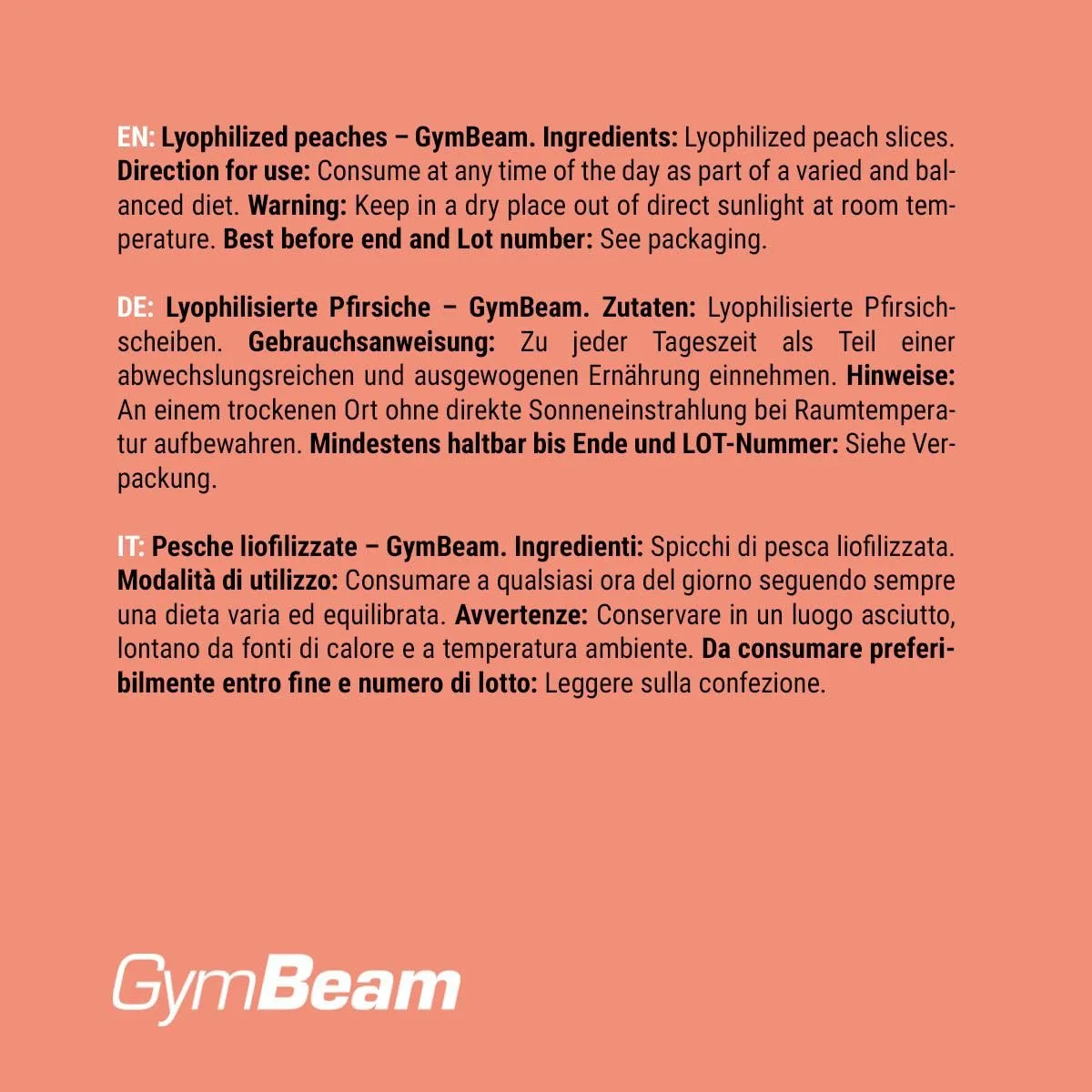 GymBeam Gefriergetrocknete Pfirsiche Snack 100 g zuckerfrei