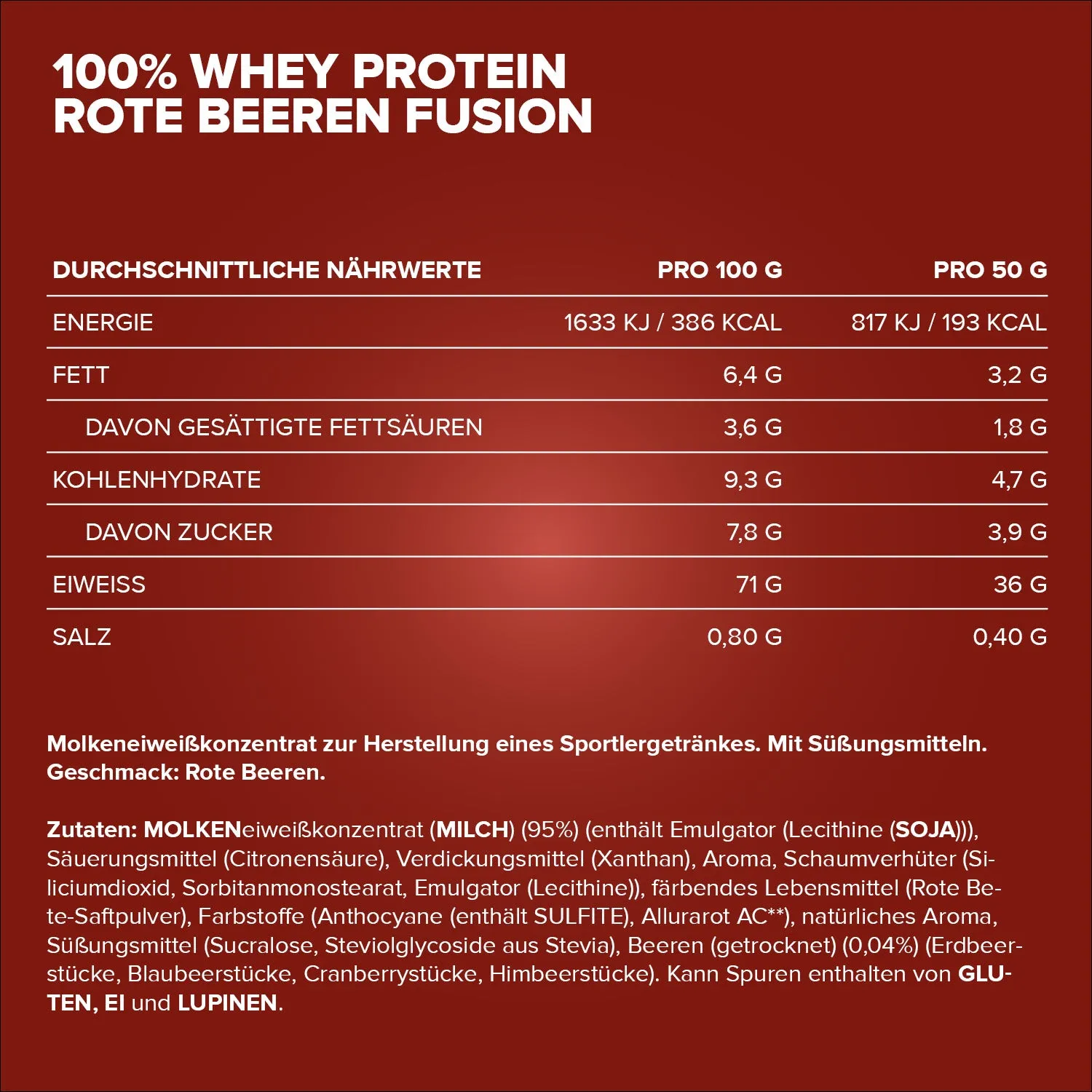 IronMaxx 100% Whey Protein 500g Red Berry Fusion zuckerfrei