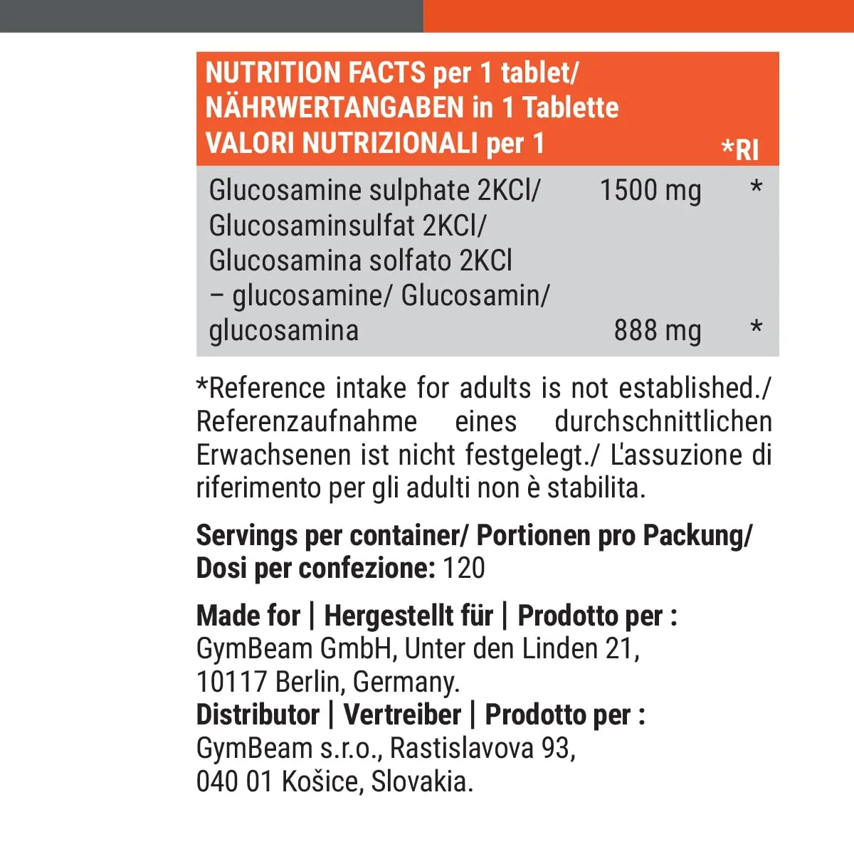 GymBeam Glucosamin Gelenk Kapseln 120 Caps 1500 mg MSM