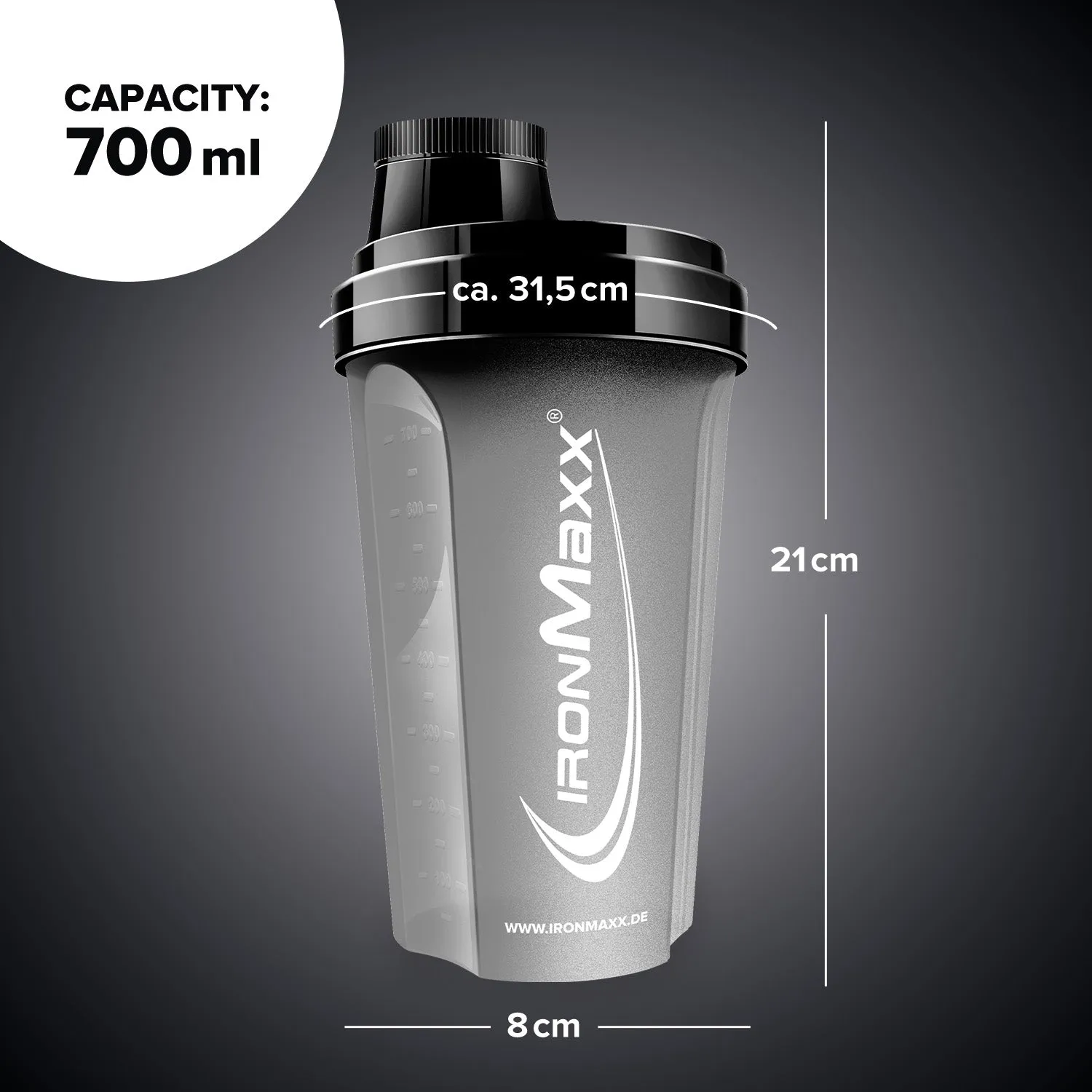 IronMaxx Shaker Schwarz Matt 700ml BPA-frei