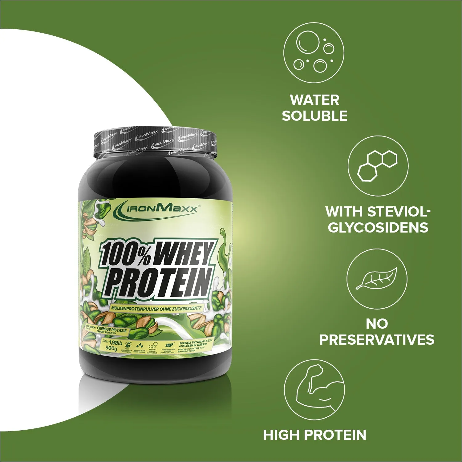 IronMaxx 100% Whey Protein Pulver 900g Pistazie cremig