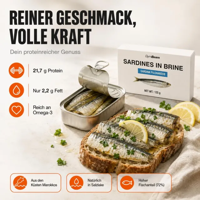 GymBeam Sardinen in Salzlake 125 g 10er Pack proteinreich