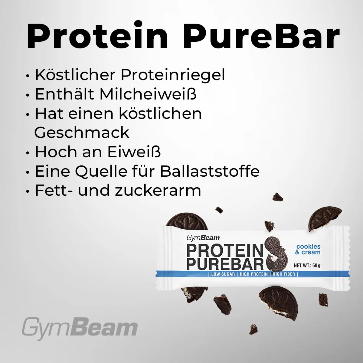 GymBeam PureBar Proteinriegel Cookies Cream 12x70g zuckerarm