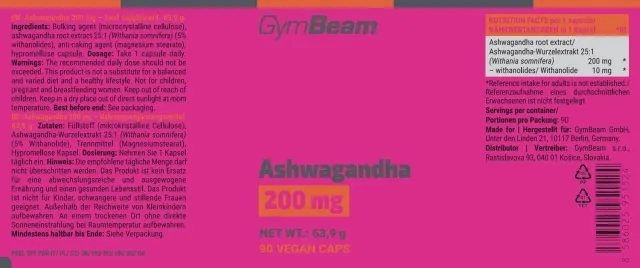 GymBeam Ashwagandha Kapseln Extrakt 90 Stk Schlaf