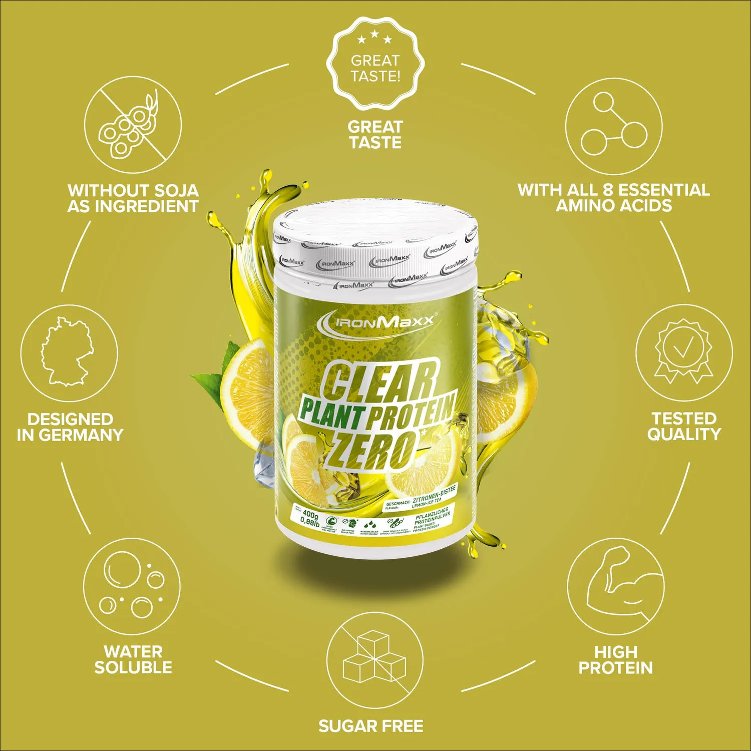 IronMaxx Clear Plant Protein ZERO Lemon Ice Tea 400g vegan