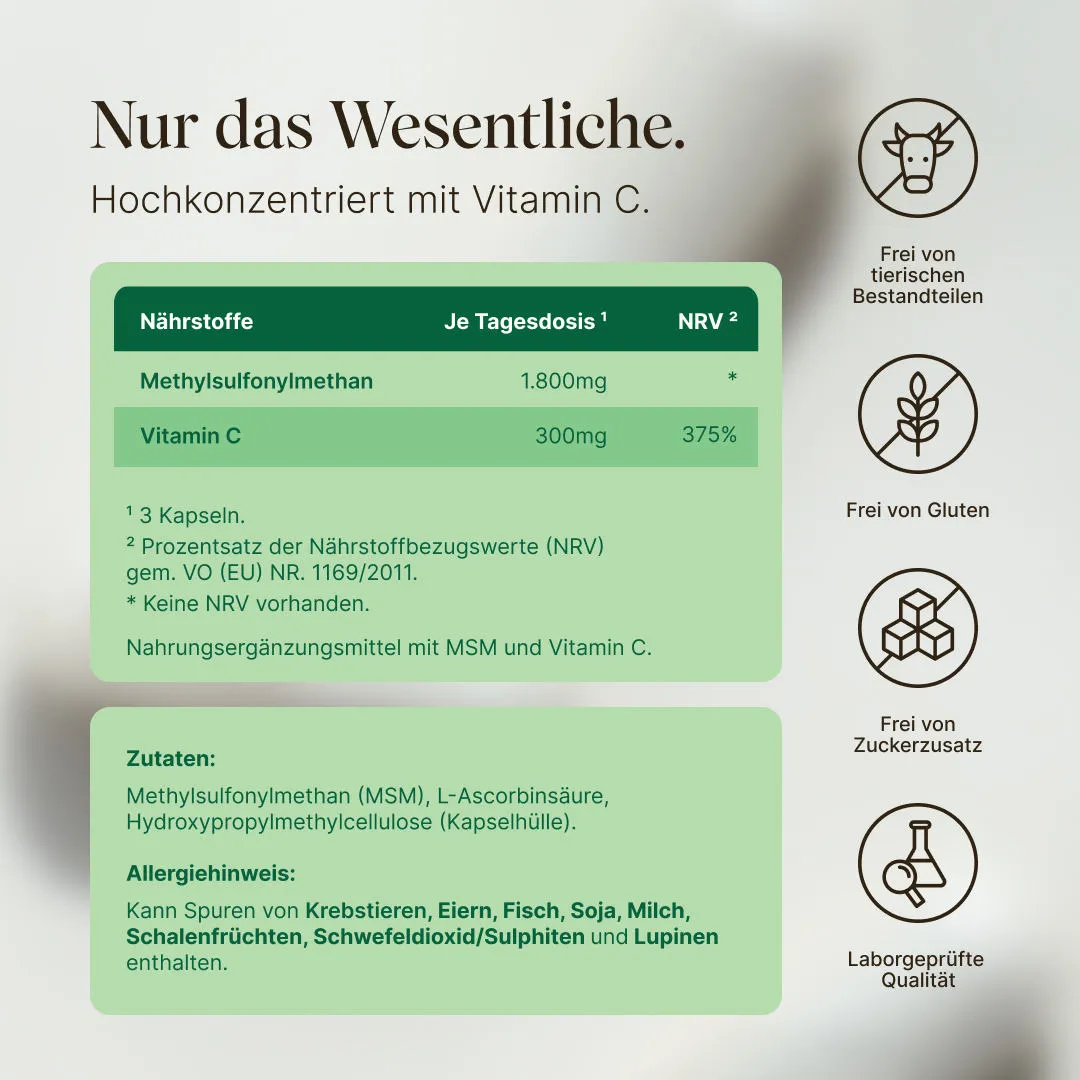 VETAIN MSM Kapseln 180 Stück mit Vitamin C
