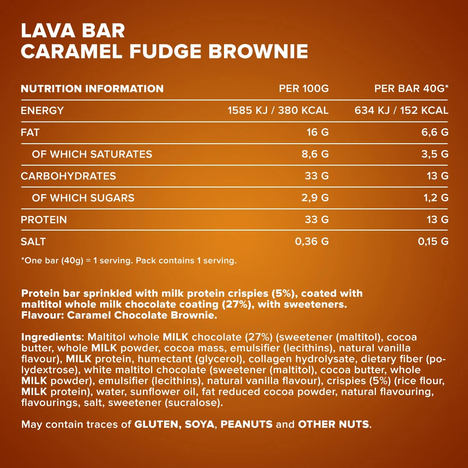 IronMaxx Lava Bar Proteinriegel 18x40 g Caramel Fudge Brownie