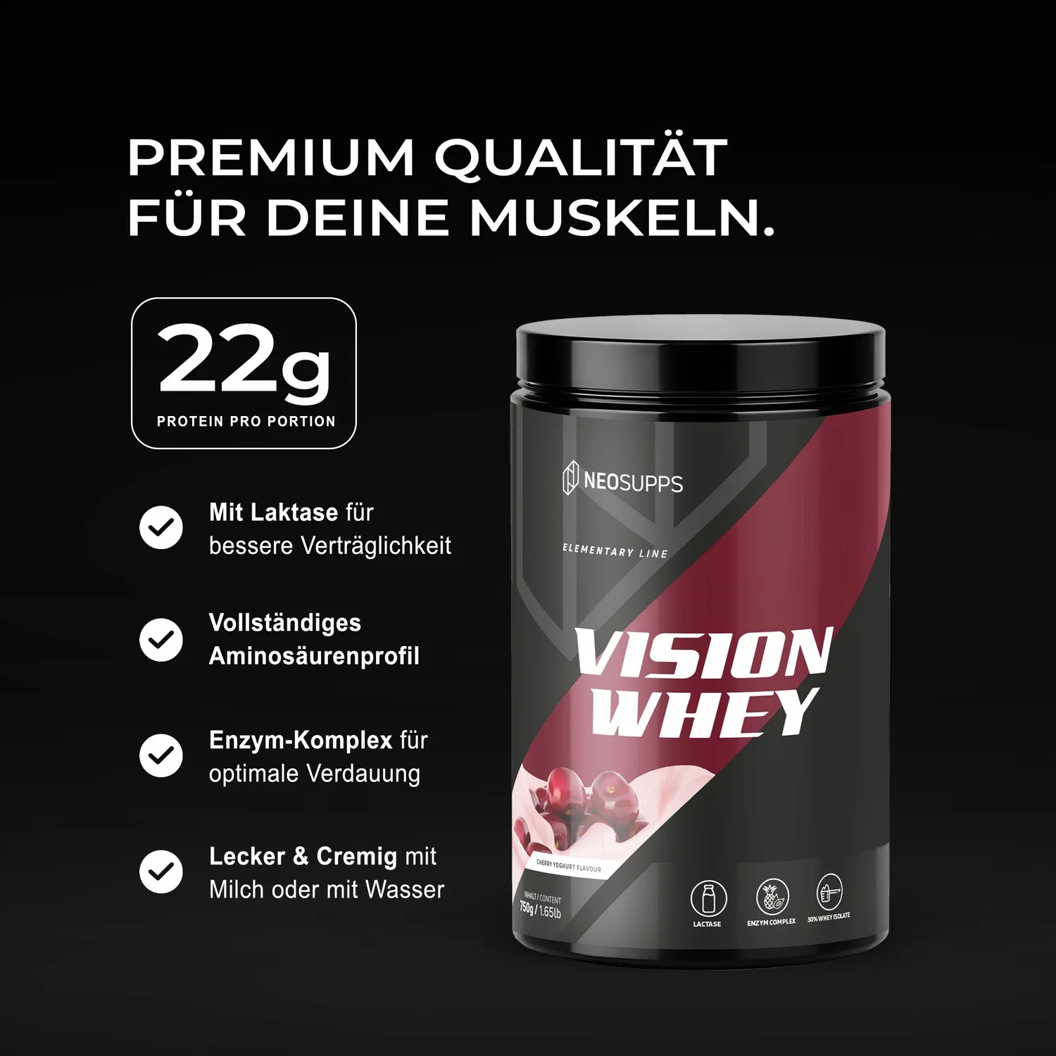 Neosupps Vision Whey Cherry Yoghurt Whey Protein 750g