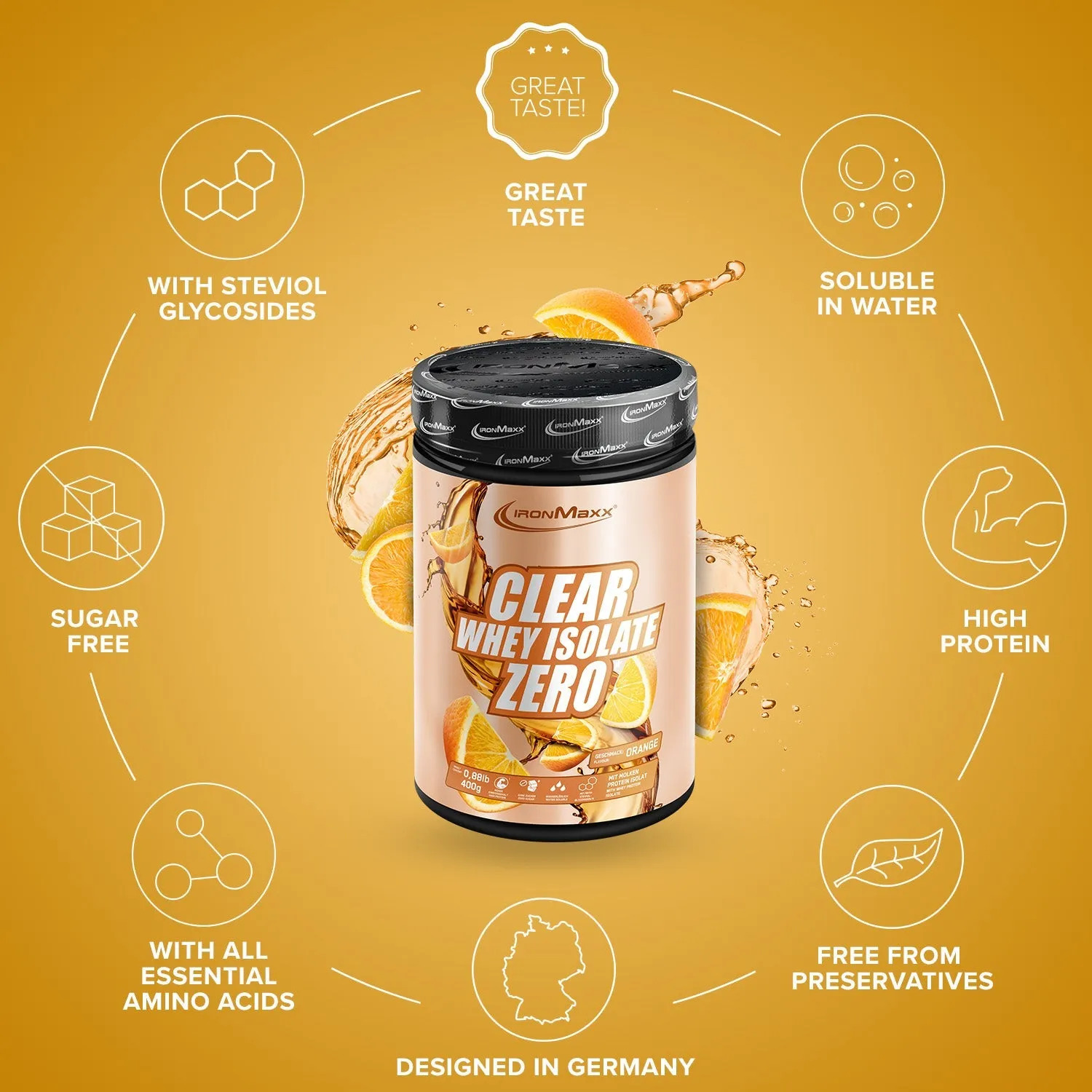 IronMaxx Clear Whey Isolate ZERO Orange 400 g zuckerfrei