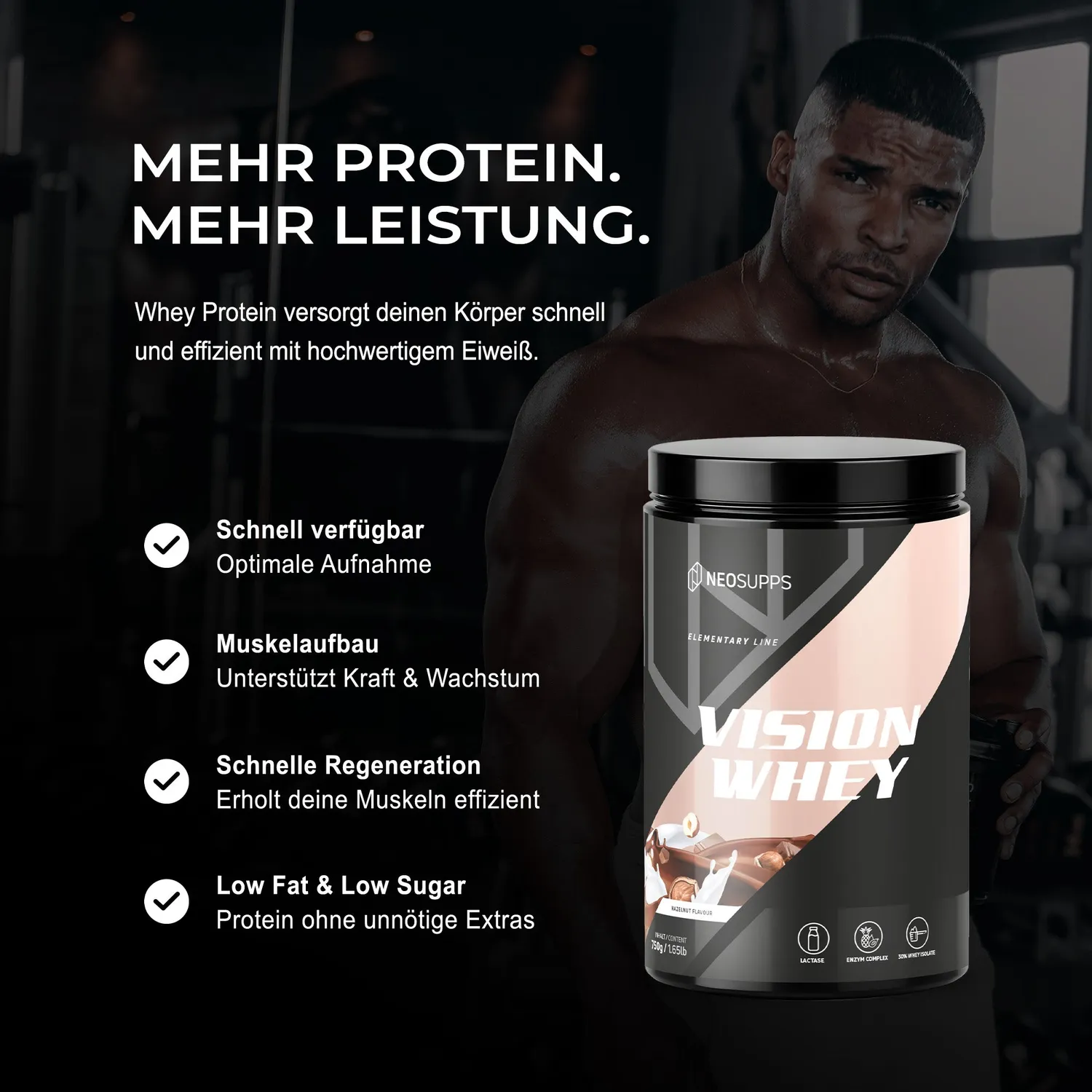 Neosupps Vision Whey Hazelnut Pulver 750g Laktase