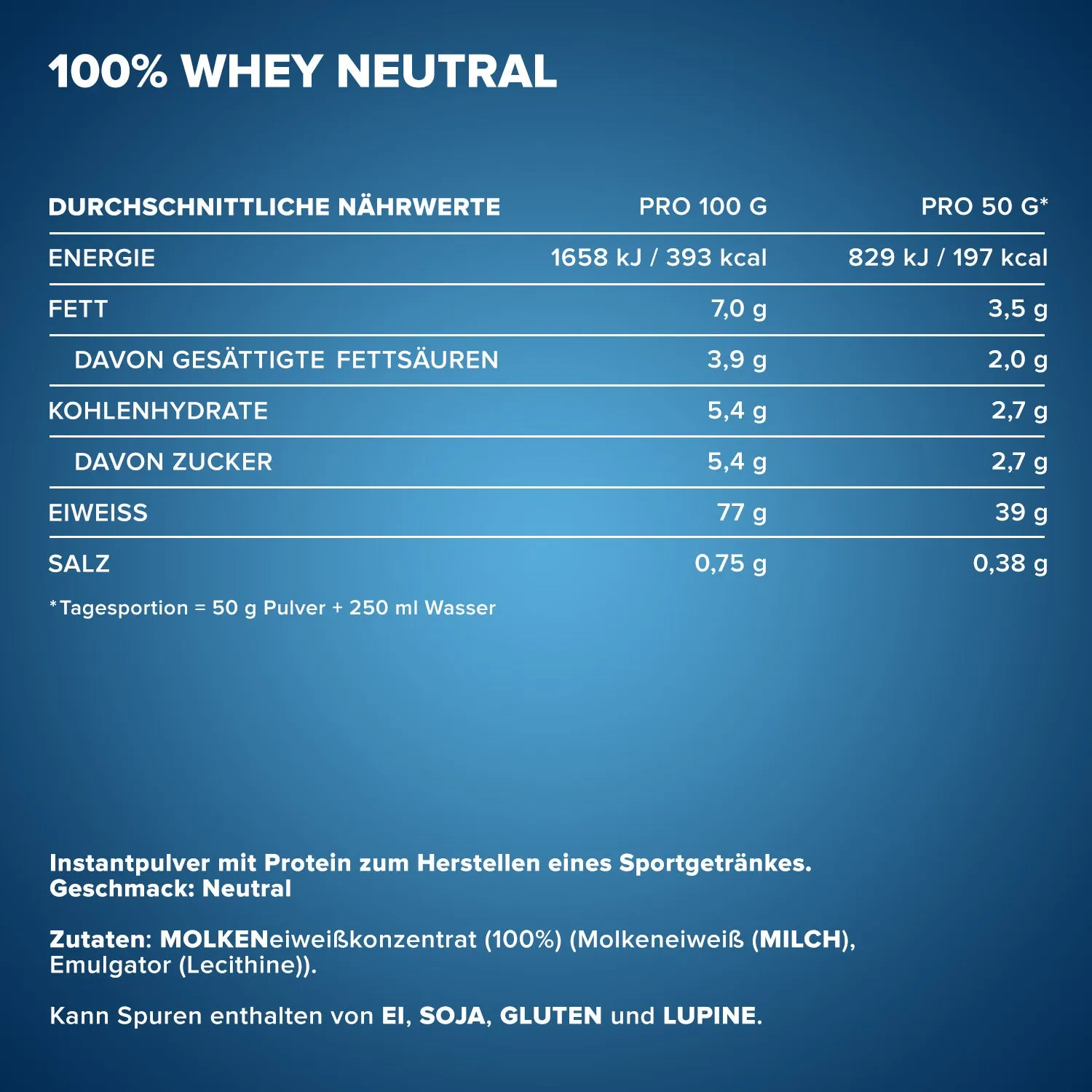 IronMaxx 100% Whey Protein Pulver 500g Neutral zuckerfrei