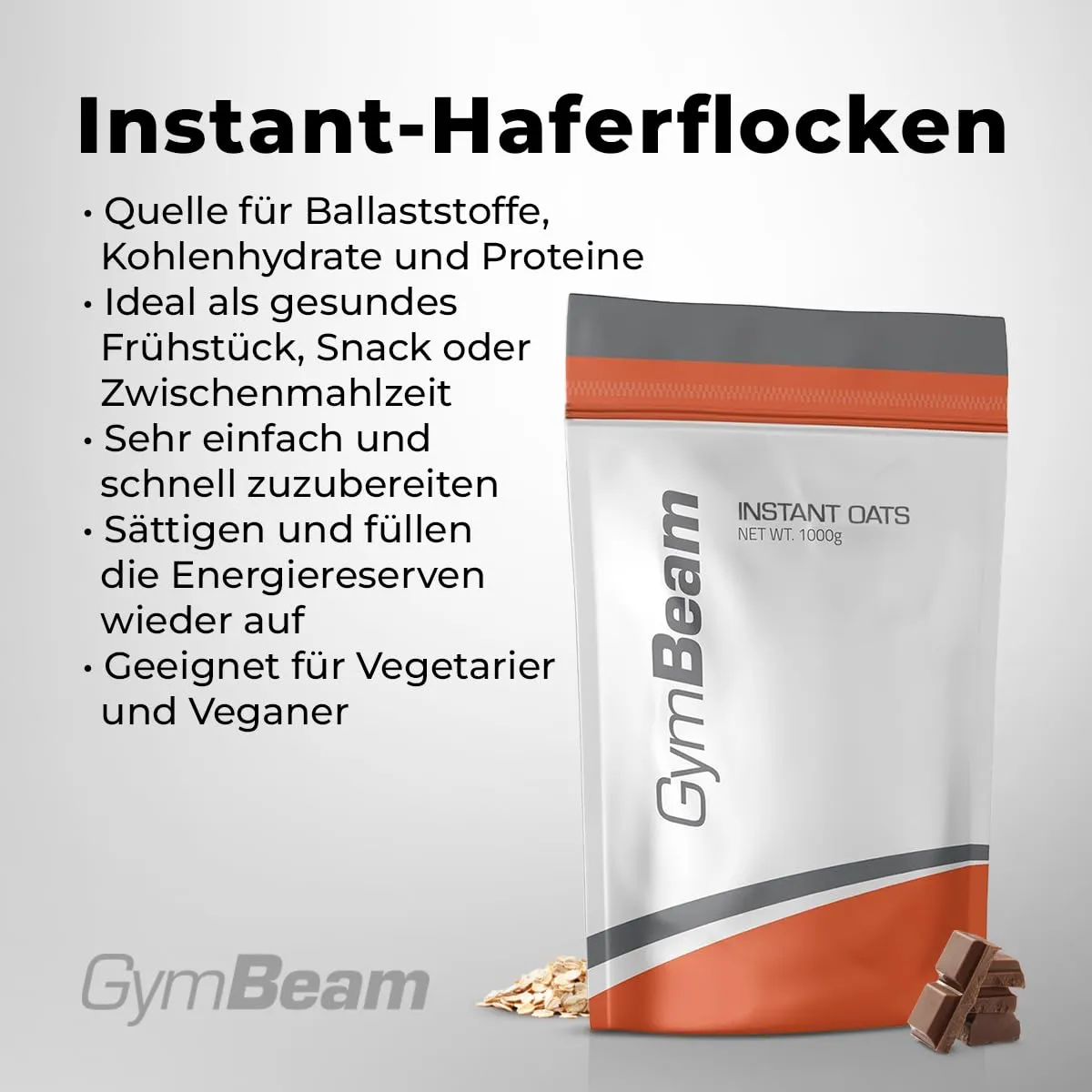 GymBeam Instant Haferflocken Chocolate 1000 g vegan