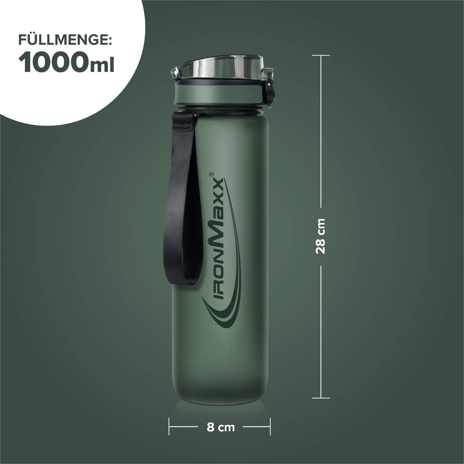 IronMaxx Sport Water Bottle Trinkflasche 1000ml Mineral Green