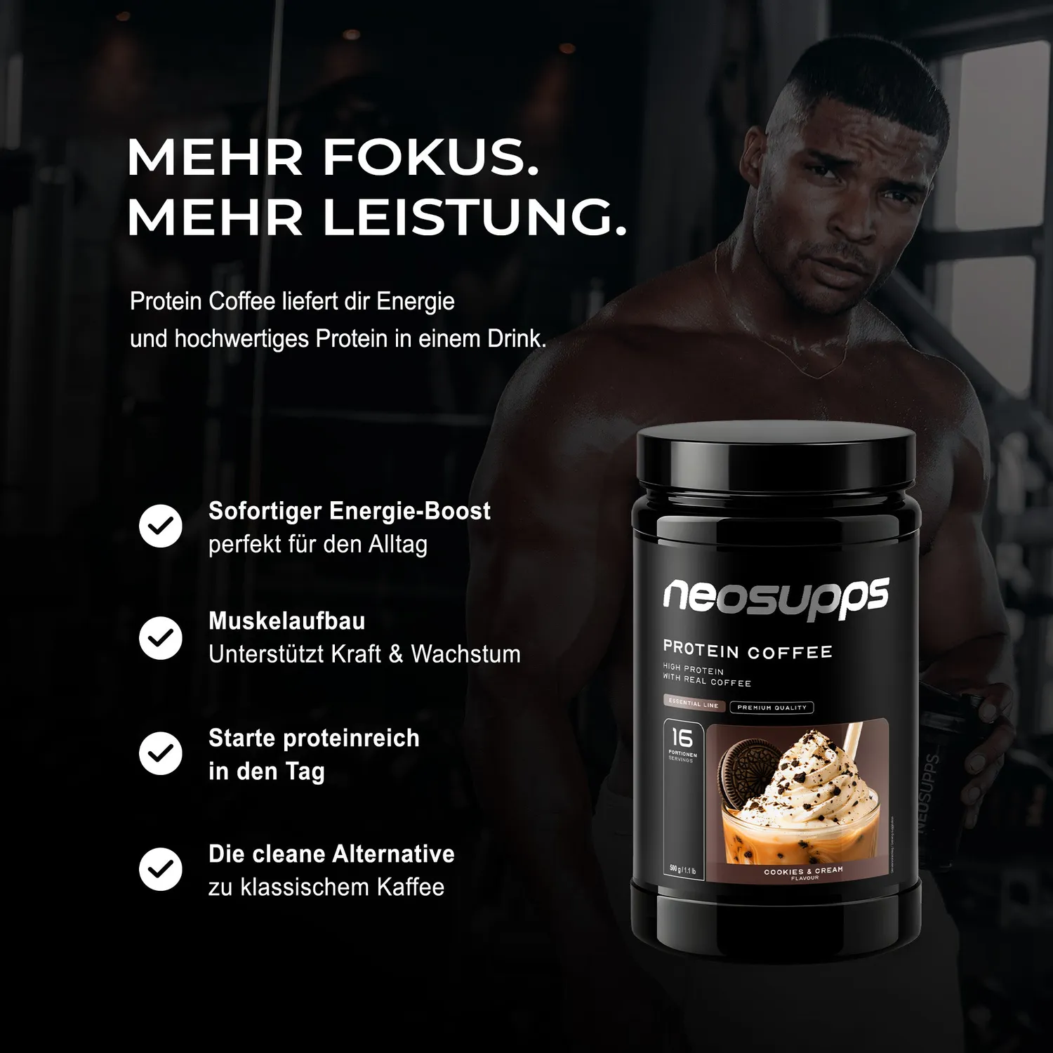 Neosupps Protein Coffee Cookies & Cream Protein Kaffee 500g koffeinhaltig