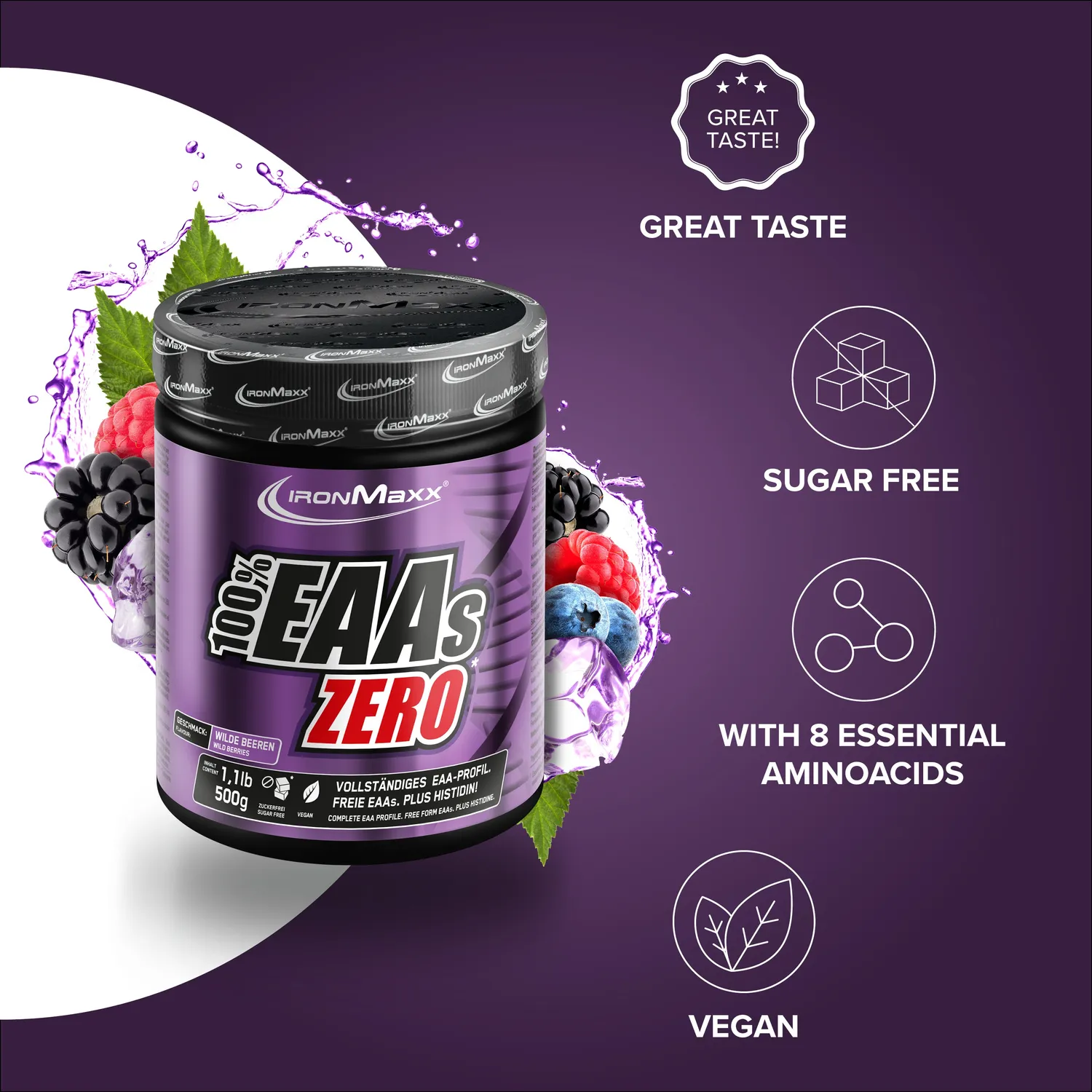 IronMaxx 100% EAAs Zero EAA Pulver 500g Wild Berries