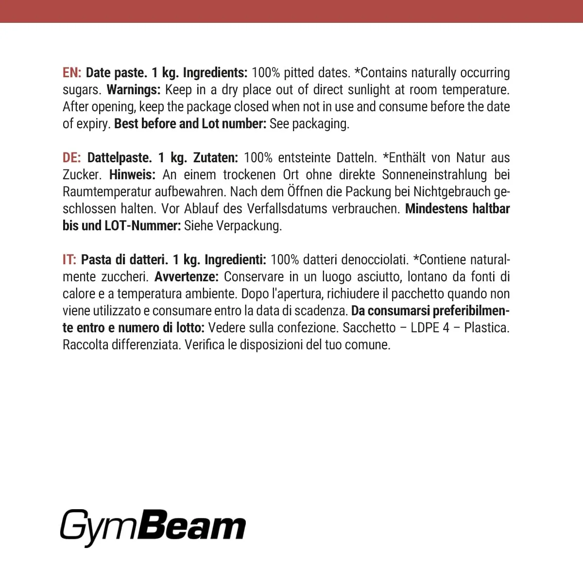 GymBeam Dattelpaste Süßungsmittel 1000g vegan