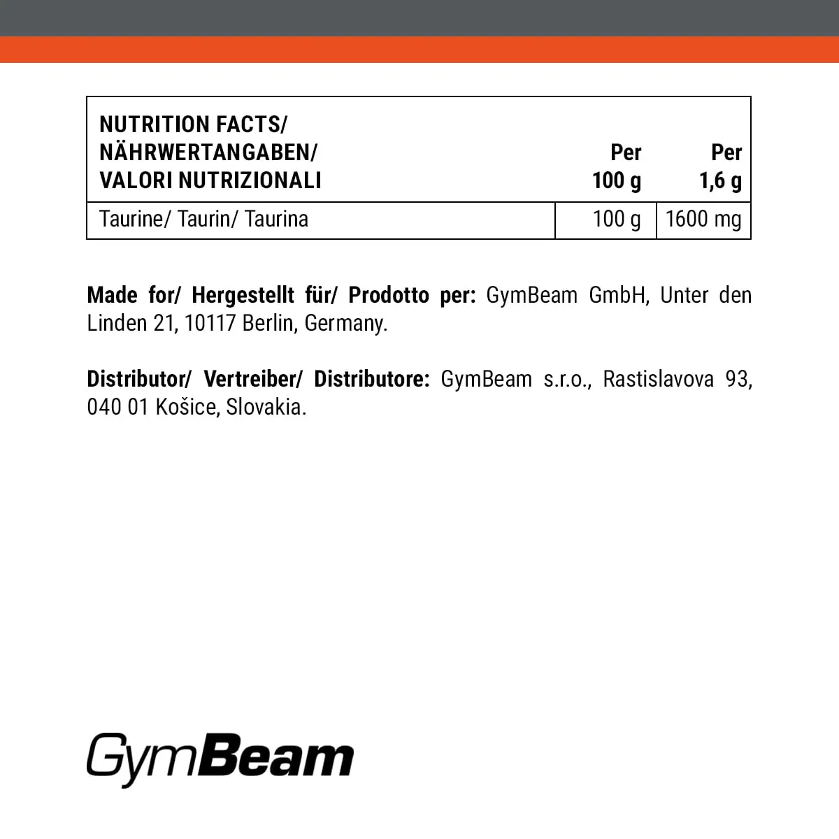 GymBeam Taurin Pulver vegan 250g
