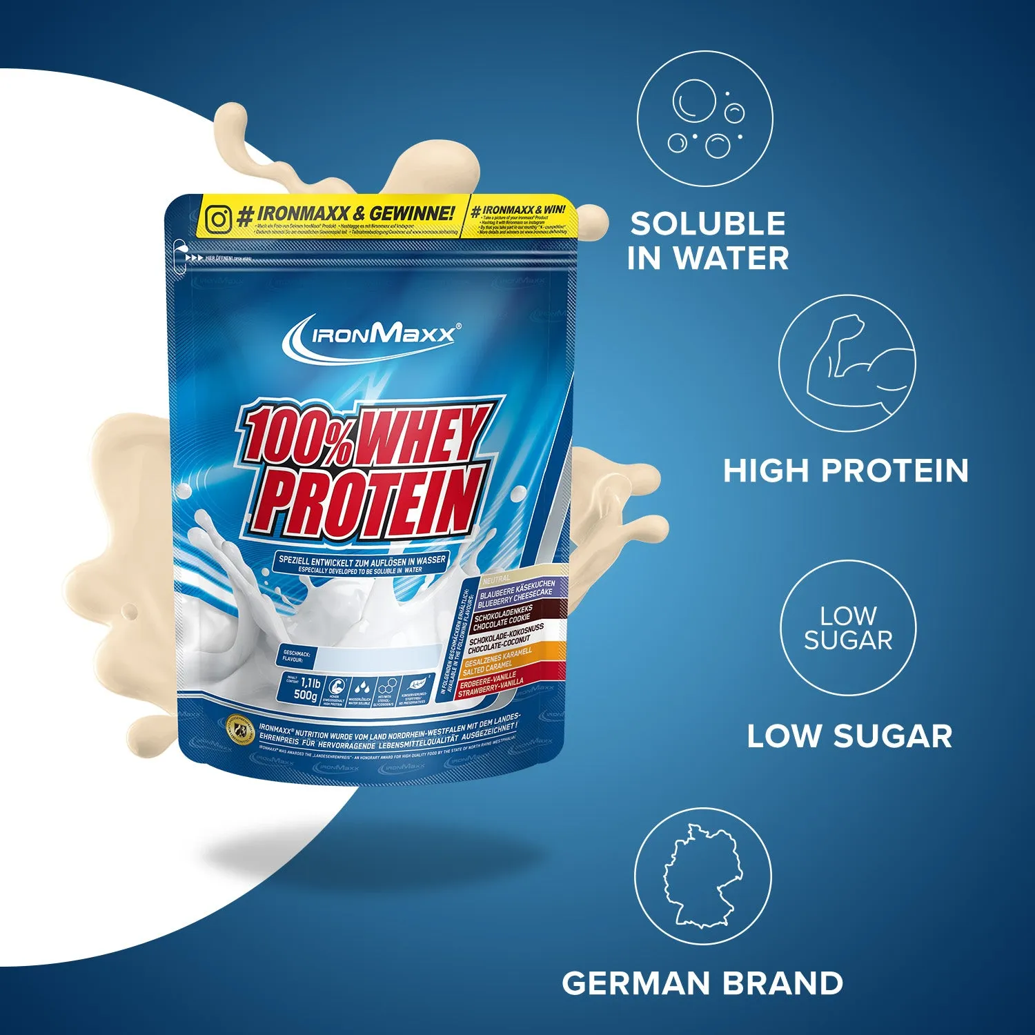 IronMaxx 100% Whey Protein Pulver 500g Neutral zuckerfrei