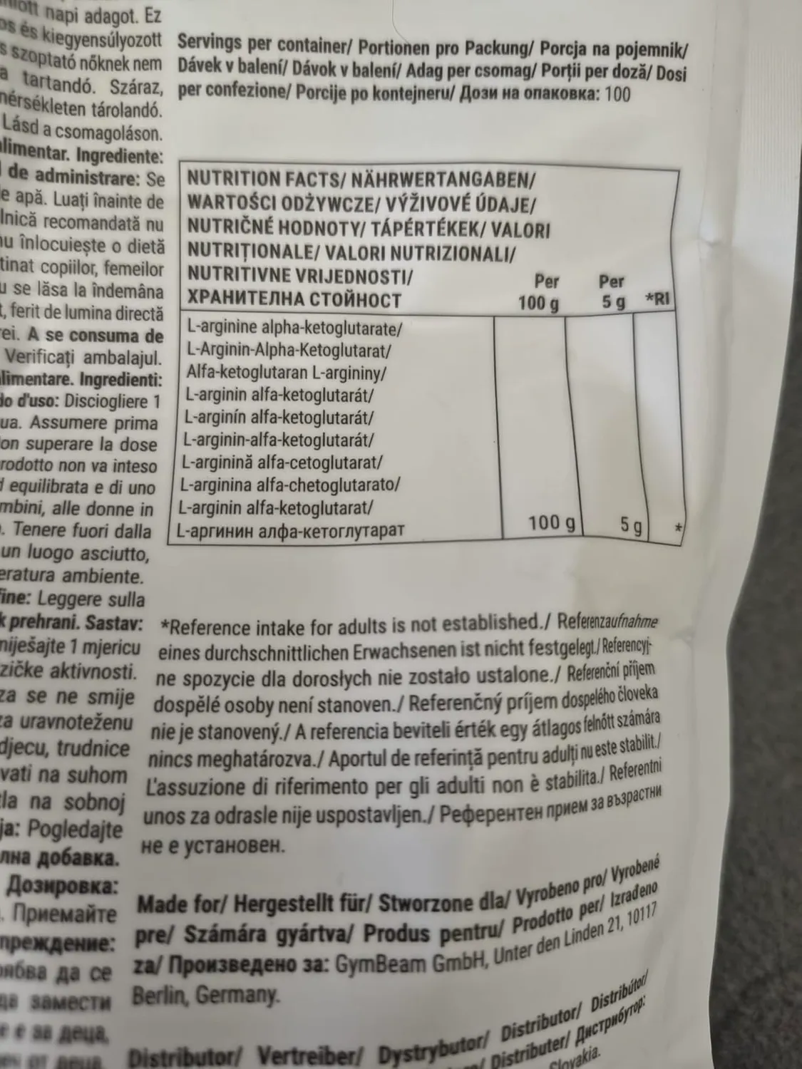 GymBeam Arginin A.K.G. Pulver neutral 500 g hochdosiert