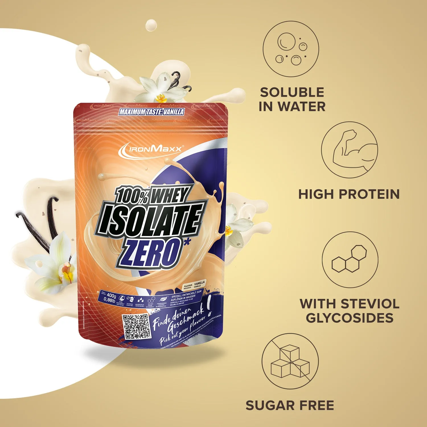 IronMaxx 100% Whey Isolate ZERO Pulver Vanille 400g zuckerfrei