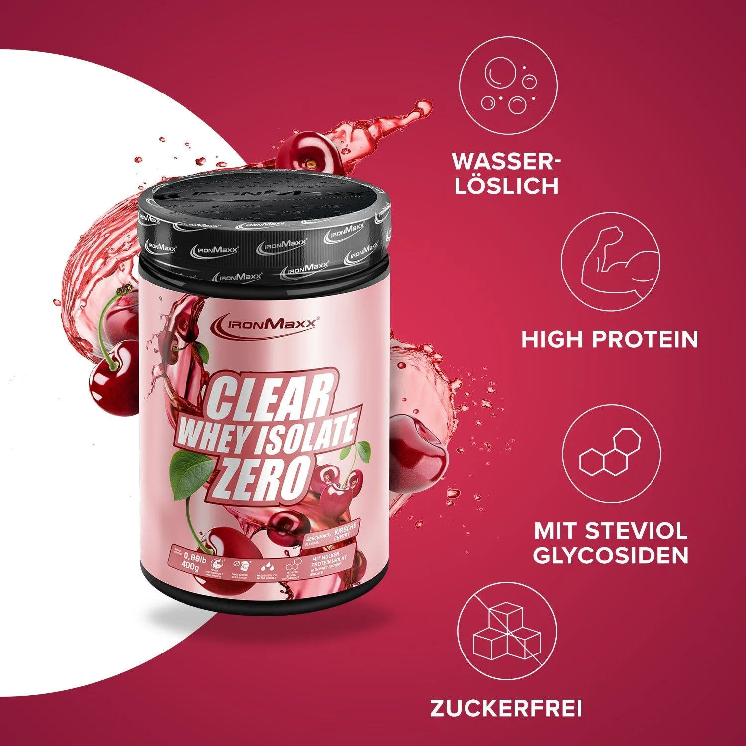 IronMaxx Clear Whey Isolate ZERO Isolat 400g Cherry zuckerfrei