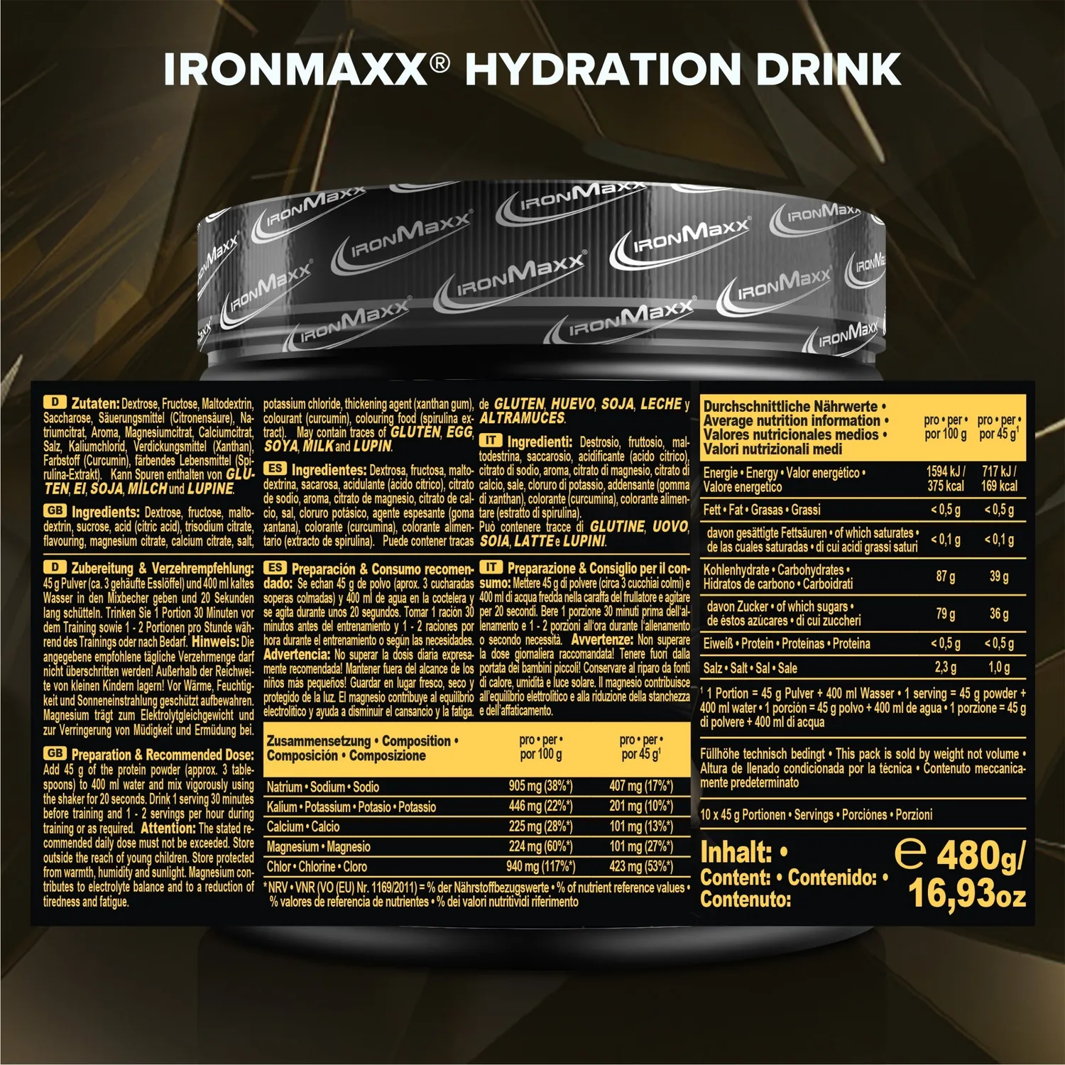 IronMaxx Hydration Drink Pulver Sour Green Apple 480g vegan