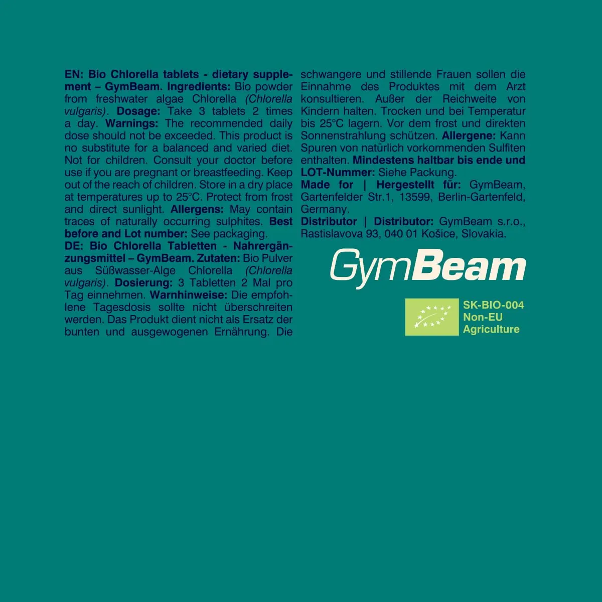 GymBeam Bio Chlorella Tabletten 500 Stk vegan proteinreich