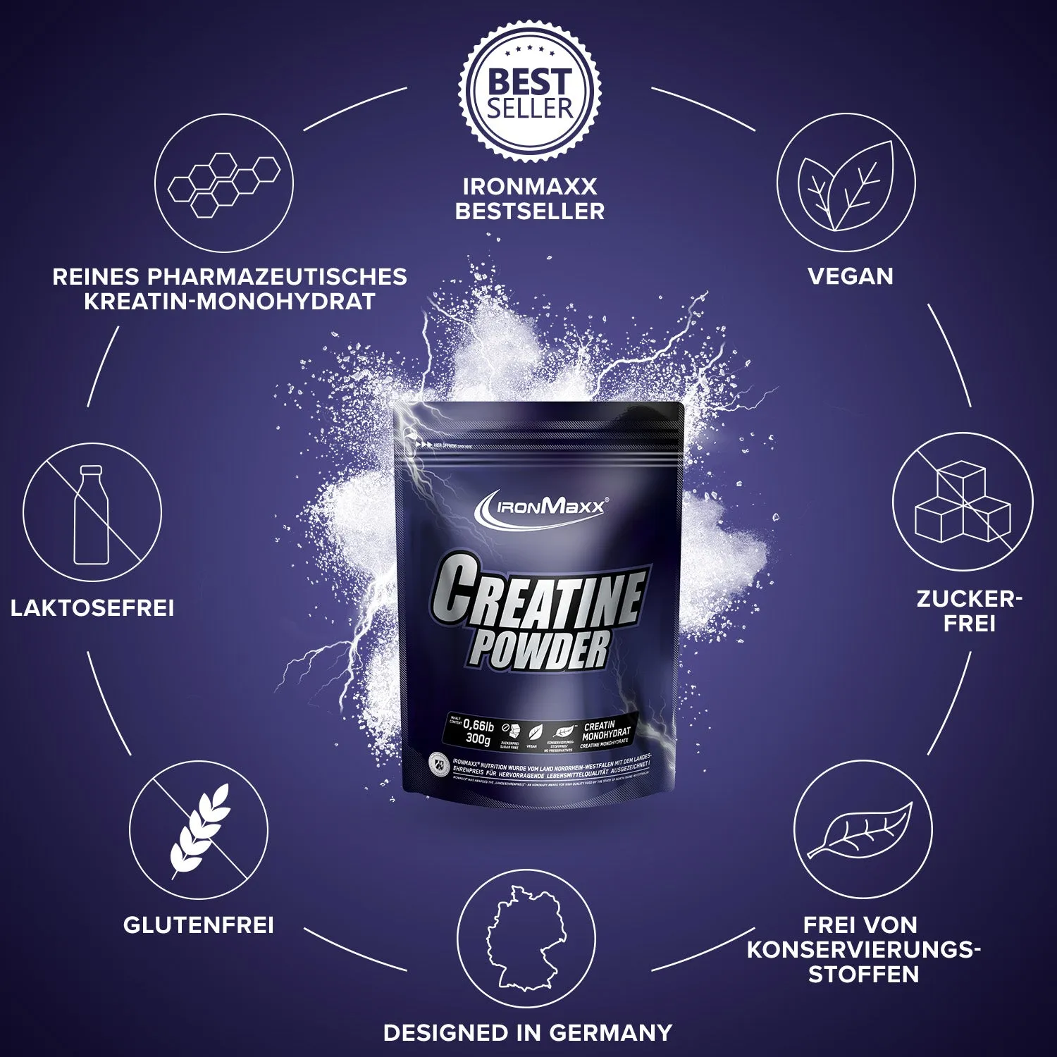 IronMaxx Creatine Powder Monohydrat Pulver 300g Vegan