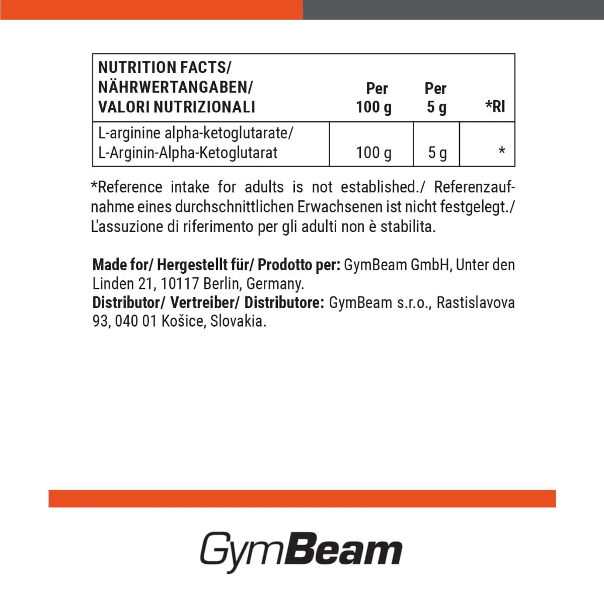 GymBeam Arginin A.K.G. Pulver neutral 500 g hochdosiert