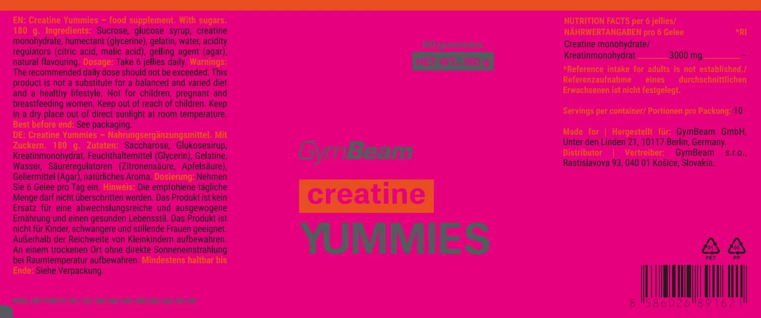 GymBeam Kreatin Yummies Creatin Gummies 60 Stk Ananas 3000mg