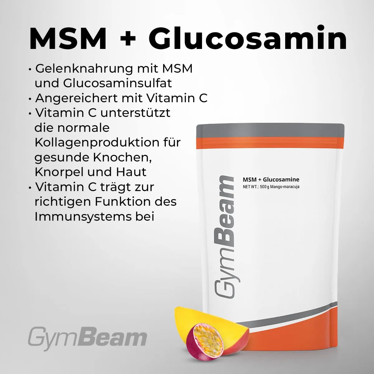 GymBeam Gelenknahrung MSM Glucosamin Pulver Mango-Maracuja 500 g